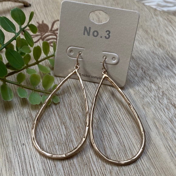 No. 3 Open Teardrop Earrings 💗 Gold - Picture 1 of 10